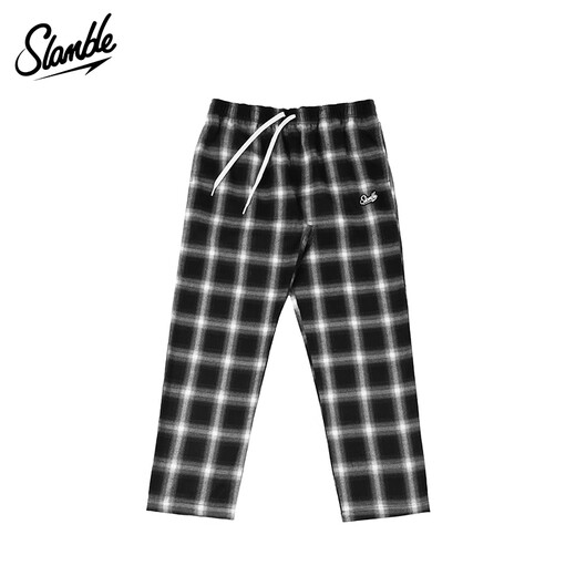 SLAMBLE spring new black and white plaid straight sweatpants for men and women, trendy loose and versatile casual sports trousers, black and white plaid L