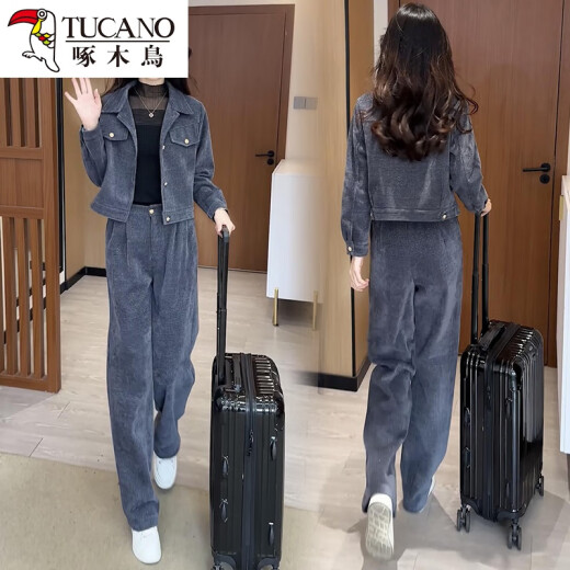 
Woodpecker Fashion Sportswear Set for Women 2025 Spring and Autumn New Internet celebrity style small short jacket wide-leg pants two-piece 6198# Black [Spring and Autumn Style] L [Suggestion-110Jin[Jin equals 0.5 kg]]