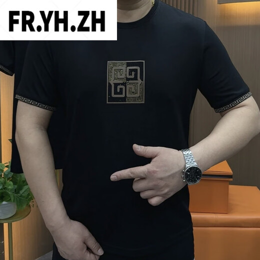 FR.YH.ZH木子的小店男装2025新款男士夏季烫钻轻奢短袖T恤质圆领短袖男... 9906白色 M