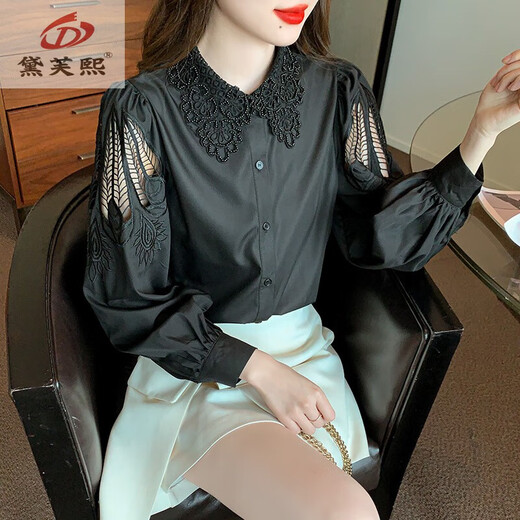 Camisa de algodón bordado Dafuxi para mujeres en 2025 Autumn New Fashion White White White White Camiseta suelta y versátil Cy9227 White M [sugerido 96-110Jin [Jin iguala 0.5 kg]]]