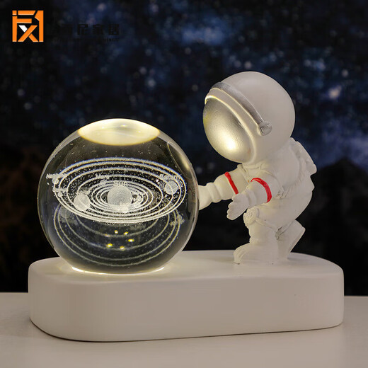Fascini Astronaut Night Light Little Prince Crystal Ball Luminous Base Desktop Ornament Birthday Gift Beloved Astronaut-Solar System Gift Box