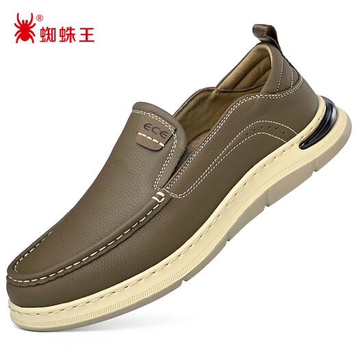 Spider King Fashion Casual Shoes Men's Spring Slip-On Leather Shoes Comfortable Business Commuting Dad Shoes Khaki 41
