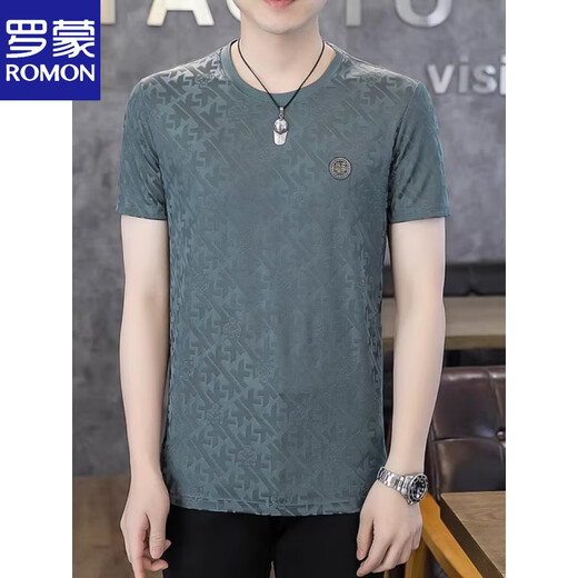 Romon Jacquard T-Shirt Herren Kurzärärmelte Sommer High-End Hot Diamond Ice Seide Rundhals T-Shirt Cooles Silky Halbärmel 698 Weiß L 110-130jin [Jin ist 0,5 kg]