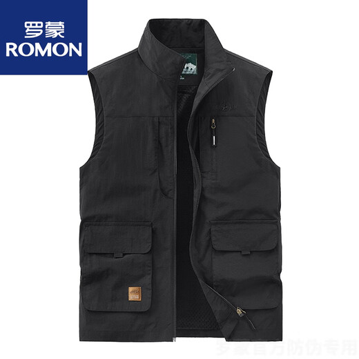 罗蒙（ROMON）马甲男新款2025春秋夏薄款大码多口袋坎肩户外工装背心速干马夹男 677卡其 5XL