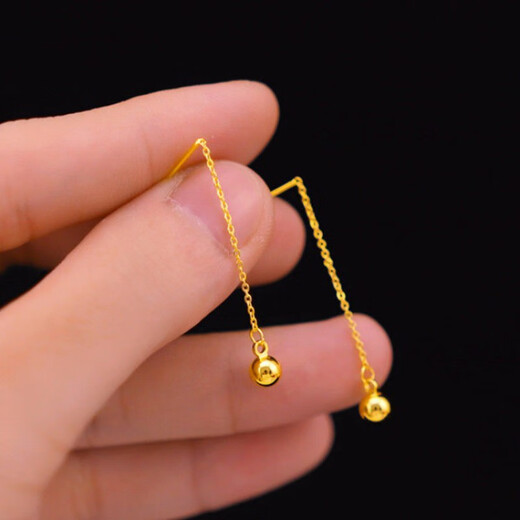 Putino Hong Kong duty-free 999 real gold popular ear wire long ear needle earrings k. gold women's earrings gold jewelry style one