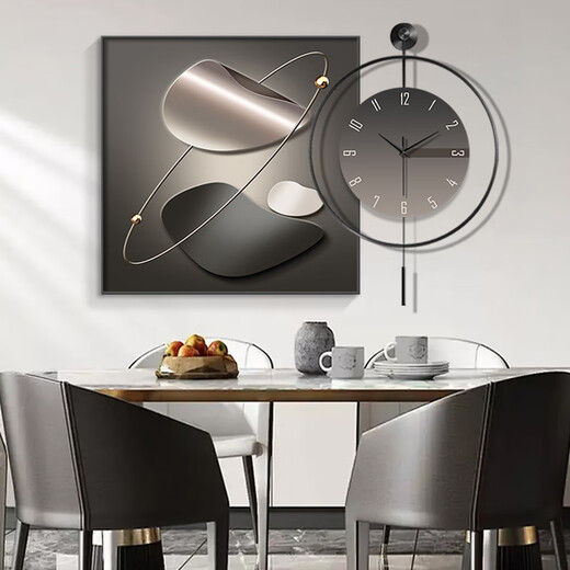 Xiaoxiao peinture horloge moderne Light Luxury restaurant peinture décorative avec horloge horloge haut de gamme horloge horloge salon canapé fond art table de table de table zp4867 + zp4873 [peinture géométrique d'horloge] peinture de 24 pouces 60 * 60 + horloge 60 * 60 cadre noir
