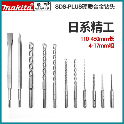 Makita electric hammer drill bit round shank two grooves two pits alloy through wall impact drill bit concrete construction drill bit (round shank 10mmx260mm)