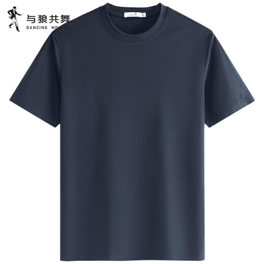 Tanzen mit Wölfen [mit Mulberry-Seide] runder Nacken kurzärmeligte T-Shirt für Männer 2025 Sommer Neue Feste Farbe atmungsaktives lässiges Top 6101 Navy 101 L (175)