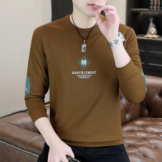 Edcofgivensi runder Nacken Langarm T-Shirt für Männer Frühling, Herbst und Winter Neues Sweatshirt für Männer Jugendmodet trendy Herren-Top-Basis-Shirt ohne Fleece 9901-Green Regular L Größe (105-125jin [Jin gleich 0,5 kg]))
