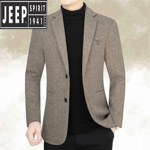 JEEP SPIRIT men's autumn and winter suits middle-aged men's slim casual woolen woolen small suit dad jacket white 2201 M 170100-115Jin Jin equals 0.5 kg