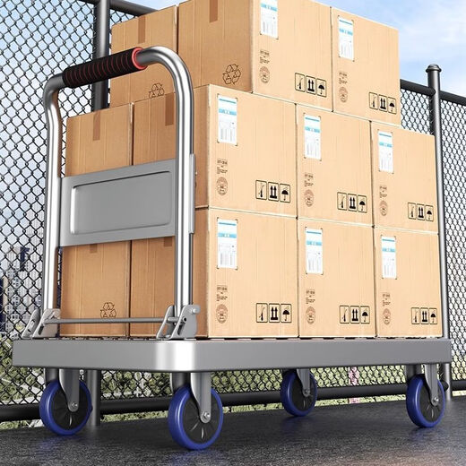 GREENER steel plate trolley, cargo trolley, flatbed truck, household trolley, portable foldable foldable trailer, steel plate 73X48/5 inch silent wheel 1550Jin Jin equals 0.5kg