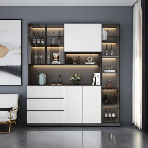 Zhen Yanxuan 2024 Sideboard integriert in die Wand moderne einfache Wohnzimmer -Aufbewahrungsschrank leichter Luxus Restaurant Weinschrank Milchfarbe Sideboard Modell 12240*40*220 Pack Installation