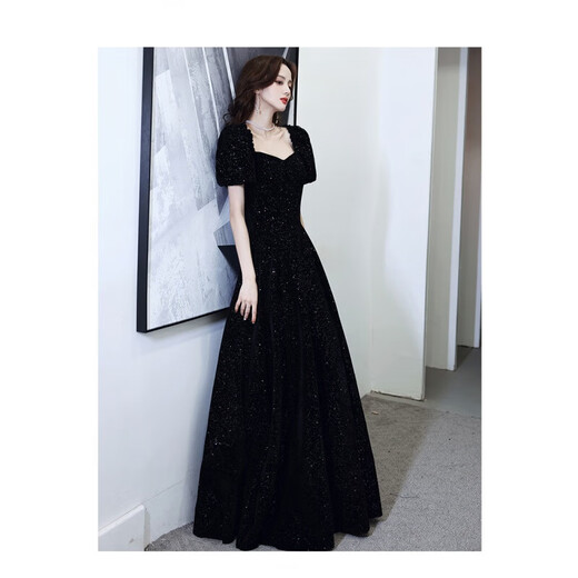 Yun Qiang Yicai Dress Music Student Black Evening Dress Light Luxury Slim Customized French Princess Long Banquet Performance XXL
