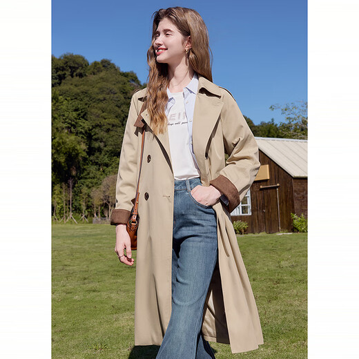 Baitu Betu Women's Clothing 2025 Spring New Windbreaker Fashionable High Imitation Deerskin Velvet Contrast Windbreaker Jacket for Women 2501T50 Khaki XS