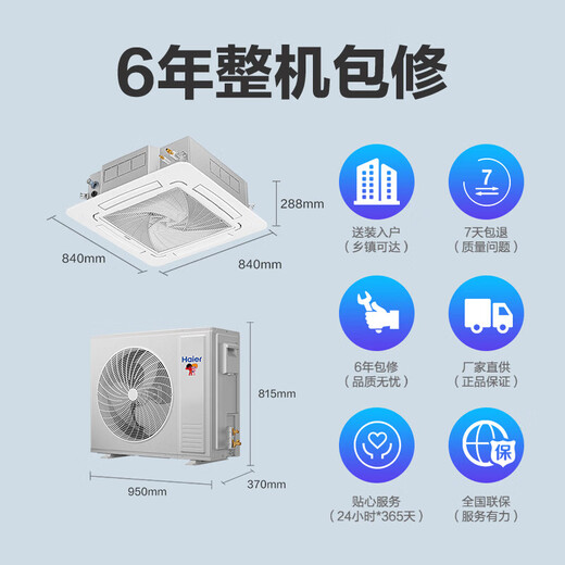 Haier ceiling unit 5 HP ceiling air conditioner central air conditioner commercial variable frequency hidden 3 HP patio embedded shop office factory air conditioner cooling and heating 5 HP secondary energy efficiency ceiling unit eight-sided air outlet + strong cooling and heating