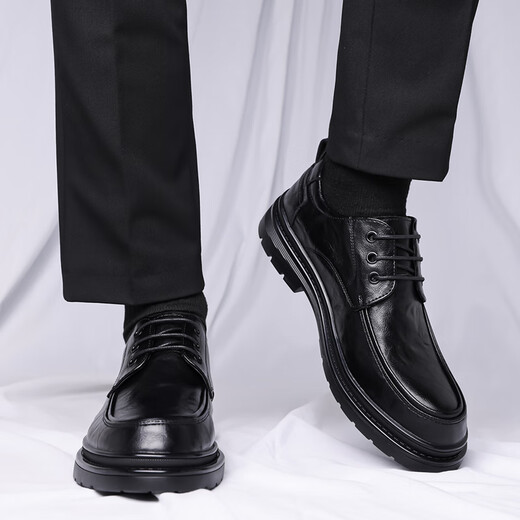 Zapatos de cuero portulese para hombres de negocios británicos para hombres zapatos casuales de negocios bajo zapatos de boda de la suela gruesa bajo 9929 Negro 39