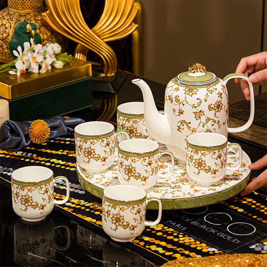 NINE CRANES high-end Jingdezhen water set housewarming and moving bone china water cup high-value tea set complete set of wedding gifts for newlyweds like flowers 8-piece set | gift box + ghostwriting greeting card