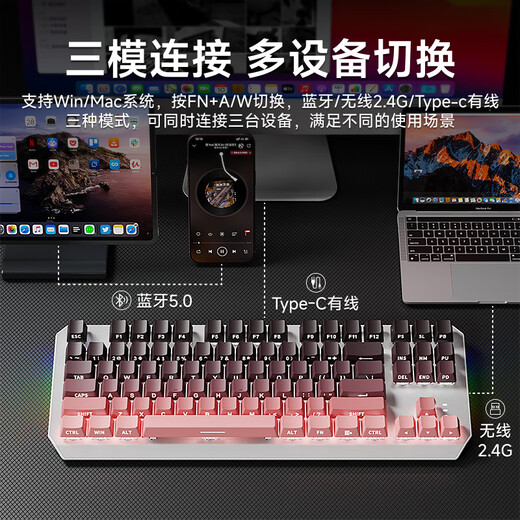 Forward TK870 Wireless mechanischer Tastatur und Maus-Bluetooth-Drei-Mode-Blackberry Side-Gravur 104-Taste-Gaming E-Sports Desktop Laptop Office Wired Universal Peripheral Blackberry Side Side Gravur-87-Taste [drahtloses Bluetooth-Drei-Tem-Platte] weißes Licht + WLANE MOUSE MOUSE TEA AXISE (codiertes Büro) (codiertes Büro) (codiertes Büro) (codiertes BLUETOOTH).