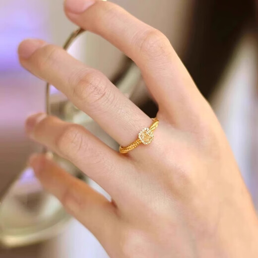 Sugar cube ring gold 999 gold little girl's opening adjustable fashion light luxury diamond ring free gold small sugar cube ring (live mouth design) 1g