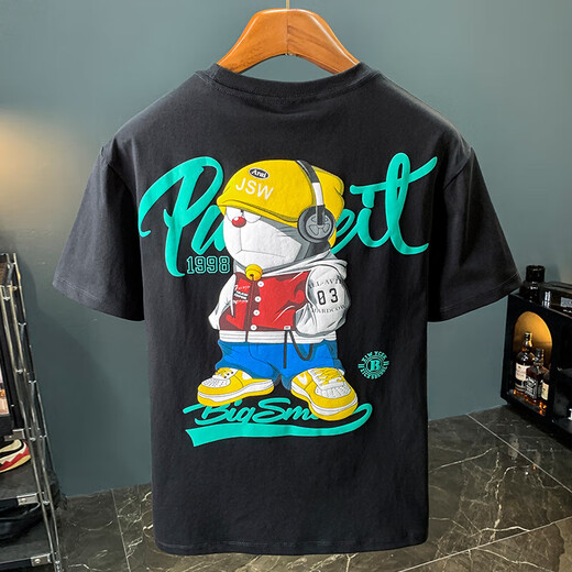 Jeep Spirit 1941 estd dingdang chat imprimé t-shirt à manches courtes hommes 2024 Été fine Comfort Top Top Round Cartoon T-shirt Men 9913 White M Taille
