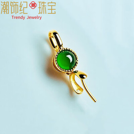 DL 1998 Fat Donglai same style 18k gold jade buckle head bead Guanyin Buddha pendant plated 18K gold leaf jade necklace clip gold