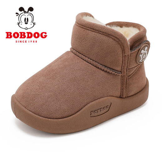 Babudou children's shoes winter warm children's snow shoes plus velvet thickened boys' toddler shoes 116345039 coffee brown 27