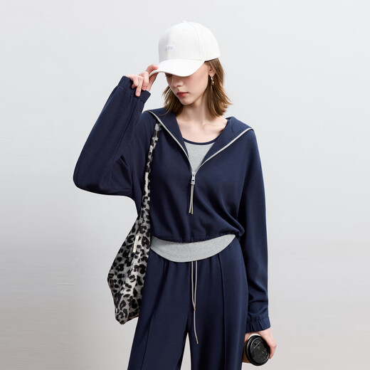 Sancai 2025 Autumn New Casual Three-piece Navy Collar Jacket T-shirt Straight Pants Suit Pants S Navy M 160/84A
