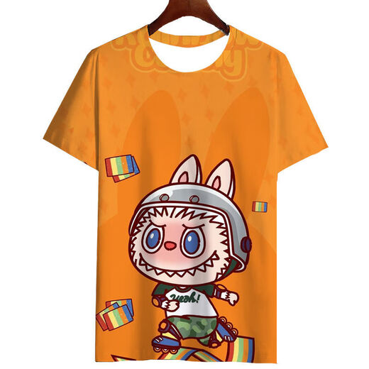 Shakron 2025 Neuer Labubu Zimomo Sommer-Trend 3D Print T-Shirt Top Short Ärmel für Grund- und Sekundarschüler TJJ3892 S 80-90jin [Jin ist 0,5 kg]