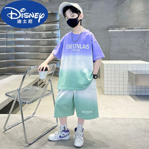 Disney (Disney) Jungen Sommeranzug Dünne 2024 neue Kinder Sommerkurzärmel-Shorts mittelgroße Kinder im Sommerstil hübsch und modisch 689-GREY-Anzug 170