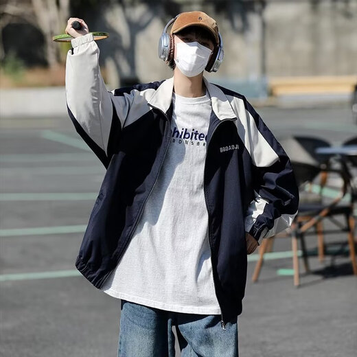 依慕琪外套男春秋季美式户外潮牌痞帅撞色拼接青少年宽松休闲棒球服夹克 a061-yj6623白色 M 推荐95-110斤