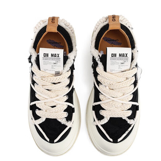 Sur Max Zhuo Yuan même rétro noir en papier avion toile chaussures épaisses semelles de tendance nationale accrue marque décontractée hommes et femmes couples 2025 Summer Retro Black Code régulier de la carte de tir Half Code Shot One Taille 36