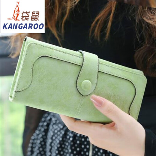 Kangaroo 2025 new fashion Korean version retro frosted wallet women's long zipper buckle wallet student wallet mobile phone bag flagship - brown color [storage store with card bag]