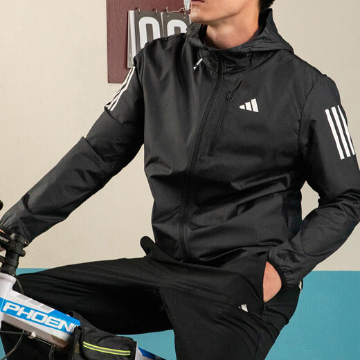 阿迪达斯（adidas）外套男装2025春秋季款时尚潮流运动服户外防风连帽休闲夹克上衣 IN1483/梭织透气 M