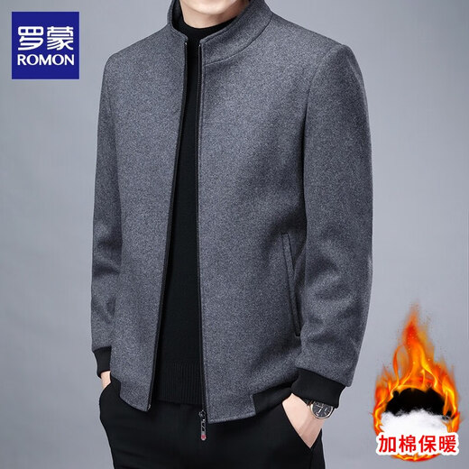 ROMON Middle-aged Wool Wool Jacket Men's 2025 Autumn and Winter Stand Collar Top Business Casual Wool Jacket Men's New Product M9025 Black [Cotton] 175[111-120Jin[Jin equals 0.5 kg]]