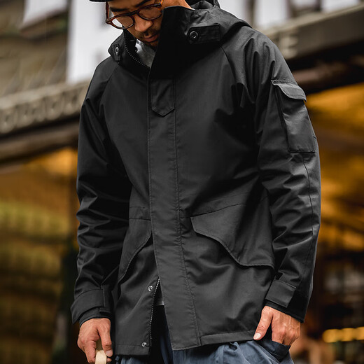 Madden Workwear American Casual Outdoor Sports Hooded Functional Jacket Drawstring Black Nylon Windbreaker Men Black L