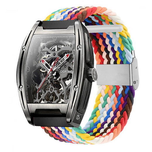 鲤焰适用马克华菲镂空机械手表带男士弹力尼龙编织女款表带男FW-6180 扣式尼龙【黑色】 自测量-22mm宽【配工具】