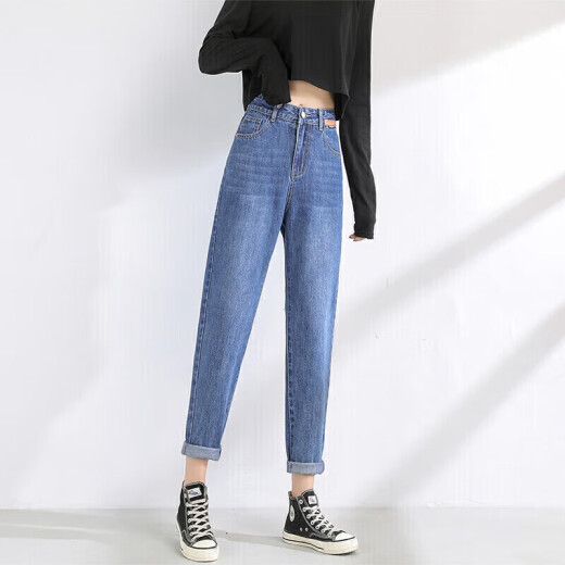 Yu Zhaolin Women's Pants Nine-Point Jeans Women's Korean Style Casual Fashion Student Dad Pants YW11KN351 Blue 29