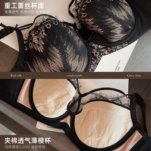 Aimu Autumn and Summer Lace Underwear for Women with Large Breasts to Make the Breasts Smaller, Soft Wire Ring Adjustable Thin Bra Set to Shrink Secondary Breasts and Prevent Sagging from Expanding, Burgundy (Set) 38/85D