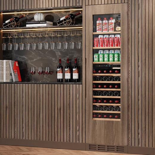 BAIKAILUN seamlessly embedded wine cabinet custom door refrigerator cabinet fully hidden beverage tea cabinet thermostatic cabinet fully embedded ice bar thermostatic wine cabinet light luxury home refrigerator multi-functional display cabinet first-level energy efficiency | dual temperature | full red wine configuration 256L custom cabinet door