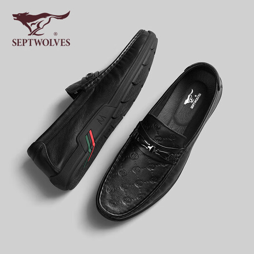 SEPTWOLVES (SEPTWOLVES) top layer cowhide bean shoes men's shoes men's spring and summer business casual leather shoes men's foot cover loafers black 41