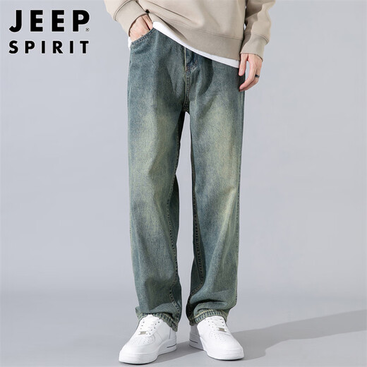 JEEP SPIRIT吉普牛仔裤男宽松春夏季韩版裤子男士阔腿休闲男裤 青古蓝 32
