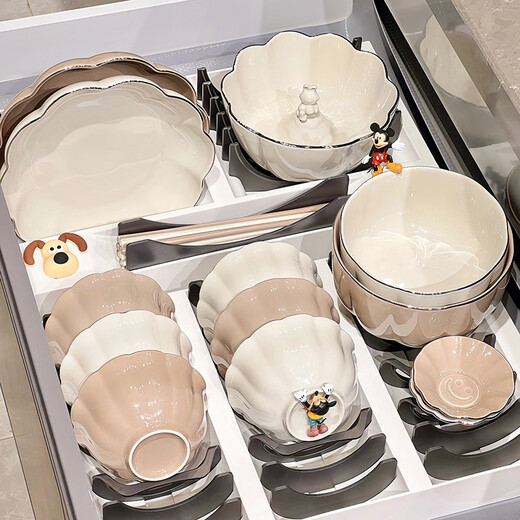 启派高颜值陶瓷碗盘餐具家用吃饭碗汤碗盘子组合高档釉下彩碗碟套装 8.5寸餐盘描金边【1276】 2头