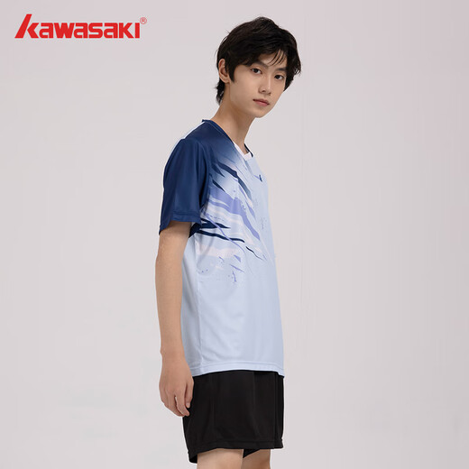 kawasaki川崎羽毛球服男款专业运动圆领短袖+短裤套装B1815 淡蓝色 2XL 