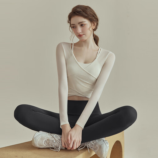 Jincheng yoga clothes for women spring and summer 2025 new high-end Pilates training clothes fitness suit sports long-sleeved tops off-white tops built-in chest pad PS1 M 100-118Jin Jin equals 0.5 kg