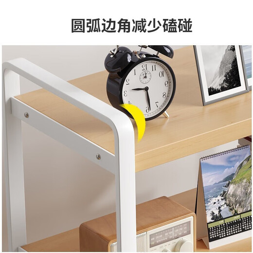 Yilande desktop simple small bookshelf wrought iron storage rack home bay window desk multi-layer computer desk shelf table storage rack three-layer Nordic maple color-white shelf