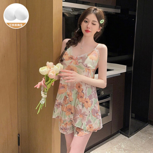 COLORFUL GEMS夏季纯欲碎花吊带家居服套装 LXE-757#彩色条 185 XXL