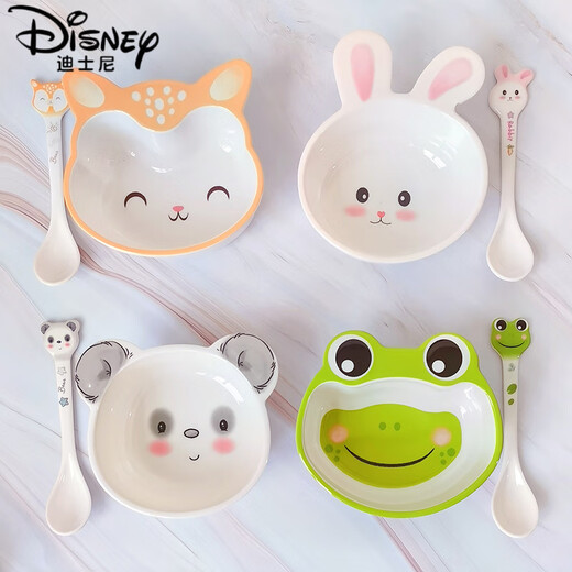 Disney (Disney) Children's Bowl Bunny Frog Household Cartoon Cute Baby Eating Rice Bowl Spoon Fruit Food Bowl Special Tableware for Baby Rabbit Bowl