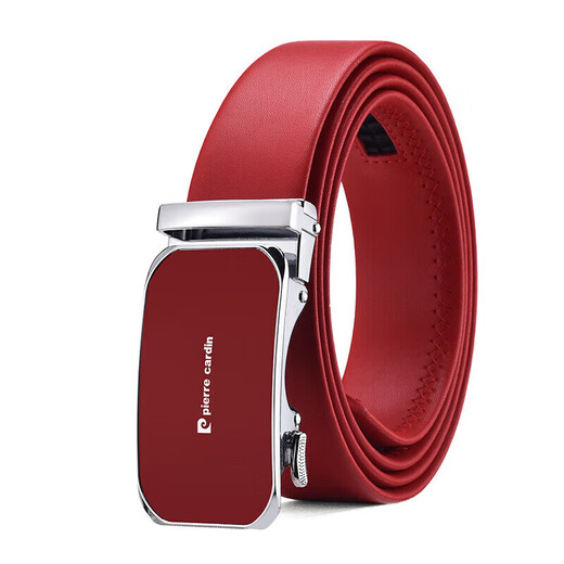 Pierre Cardin red belt men's cowhide automatic buckle zodiac year wedding men's belt gift box red 125cm gift gift