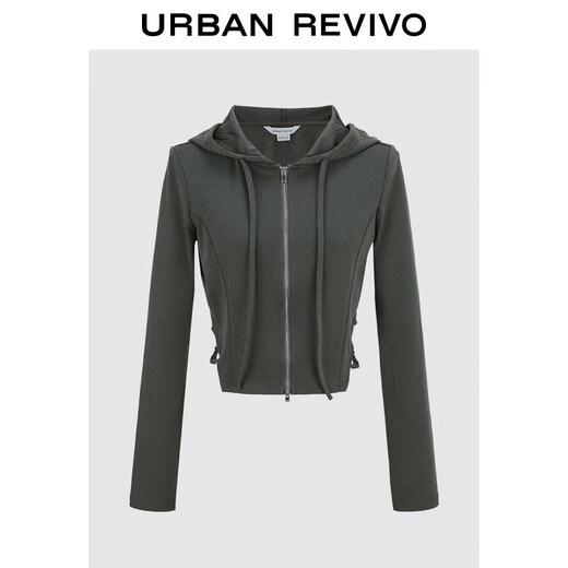 UR2024 Autumn New Women's Street Trend Hollowed Double Zipper Drawstring Hooded Jacket UYV140017