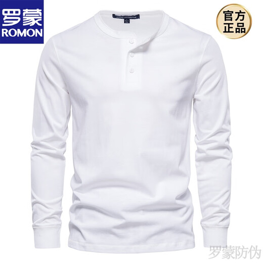 ROMON Henley shirt men's autumn heavyweight T-shirt pure cotton long-sleeved Henley collar high-end men's business bottoming shirt slim top white M weight 125-145Jin Jin equals 0.5 kg
